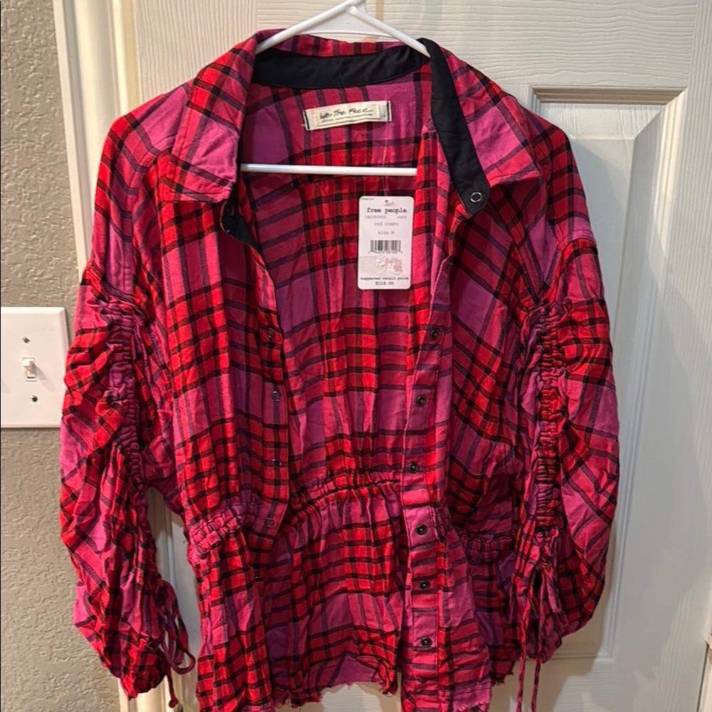 Red and Black Plaid Button-Up Shirt